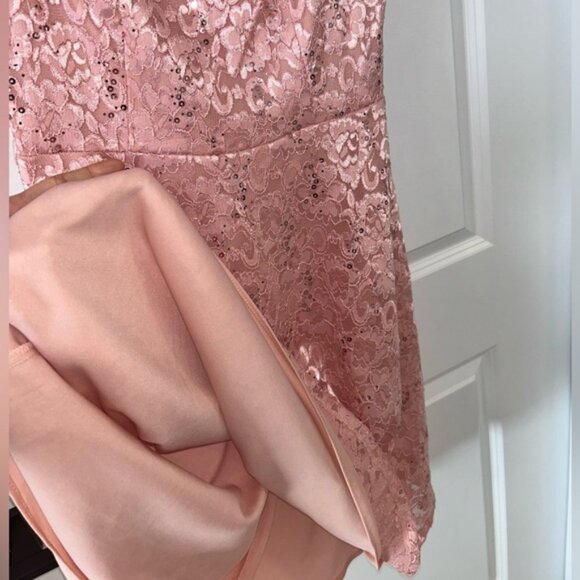 *3 for $10* CLEAROUT A-Line Pink Lace Midi Dress - Picture 3 of 9